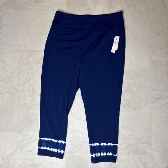 Talbots Performance Interlock Capri Leggings Tie Dye Trim Navy Sz Large - Picture 2 of 9